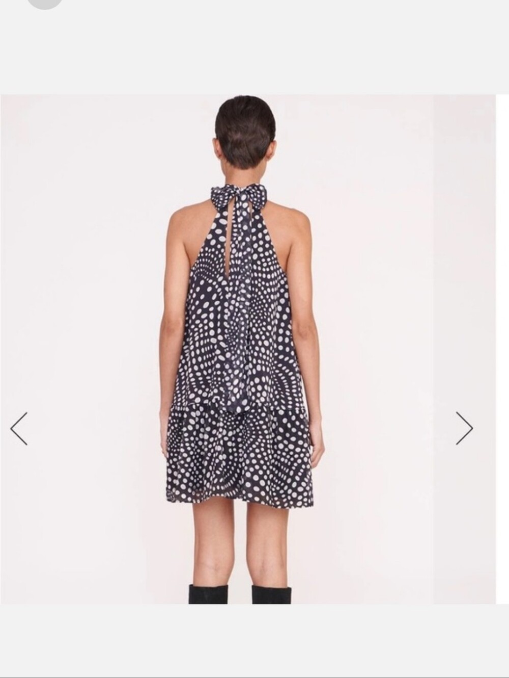 STAUD Marlowe Mini Dress In Wavy Dot Black and White Polka Dot Halter